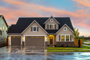 a lovely home at sunset