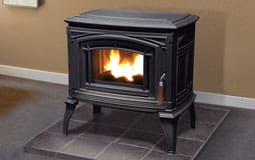 Stock Image - Enviro Meridian Cast Iron Enviro Pellet Freestanding & Legs & Traditional Stove - Chimney Doctors of Colorado