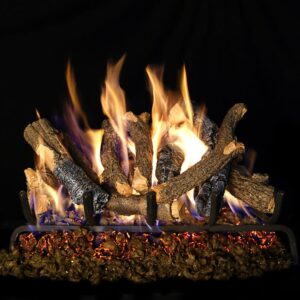 Stock Image - Peterson - Charred Oak Stack Real Fyre Gas Vented Gas Log Set Log Set & Burner - Chimney Doctors of Colorado