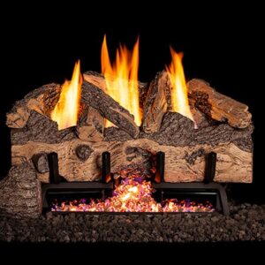 Stock Image - Peterson - Charred Gnarled Split Oak Real Fyre Gas Vent-Free Gas Log Set Log Set & Burner - Chimney Doctors of Colorado