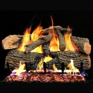 Stock Image - Peterson - Charred Evergreen Oak Real Fyre Gas Vented Gas Log Set Log Set & Burner - Chimney Doctors of Colorado