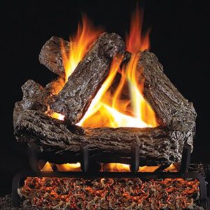 Stock Image - Peterson - Rustic Oak or Burnt Rustic Oak Real Fyre Gas Vented Gas Log Set Log Set & Burner - Chimney Doctors of Colorado