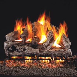 Stock Image - Peterson - Rugged Oak Real Fyre Gas Vented Gas Log Set Log Set & Burner - Chimney Doctors of Colorado