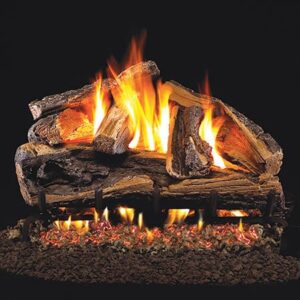 Stock Image - Peterson - Rugged Split Oak Real Fyre Gas Vented Gas Log Set Log Set & Burner - Chimney Doctors of Colorado