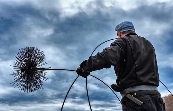 Technician Sweeping Chimney