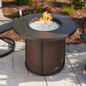 Stock Image - The Outdoor GreatRoom - Brown Stonefire Round Gas Fire Pit Table The Outdoor Greatroom Company Gas Fire Table - Chimney Doctors of Colorado