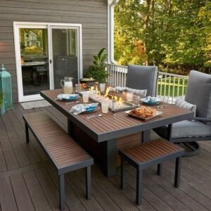 Stock Image - The Outdoor GreatRoom - Kenwood Linear Dining Height Gas Fire Pit Table The Outdoor Greatroom Company Gas Fire Table - Chimney Doctors of Colorado